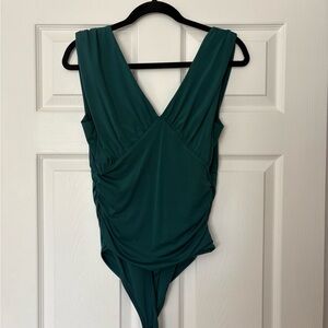 Teal plunge body suit